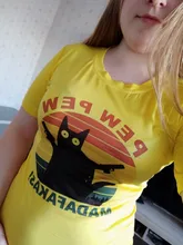 Camiseta con estampado de Pew Madafakas para mujer, camiseta divertida de gato negro asesino con pistola, camisetas de manga corta para Halloween, camisetas para mujer