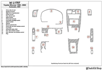 Interior lining for Toyota 4 Runner 1999-2002. Set L1707.
Interior lining for Toyota 4 Runner 1999-2002. Set L1707.