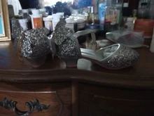 Zapatos de cuero de princesa para niñas, calzado de tacón alto con purpurina Nudo de mariposa, para fiesta, color rosa y plateado