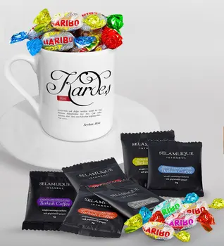 Personalized Mânâ Sister Turkish coffee Cup Selamlique Mixed Turkish Coffee House and Haribo Candy Gift Set 
Personalized Mânâ Sister Turkish coffee Cup Selamlique Mixed Turkish Coffee House and Haribo Candy Gift Set