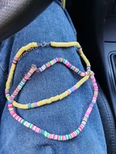 Gargantilla Bohemia con cuentas de barro colorido para la playa collar de arcilla polimérica Boho Arco Iris joyería ajustable para mujeres y niñas