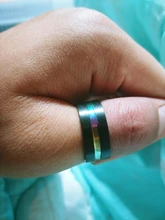 FDLK joyería de los hombres negro anillo de boda de acero inoxidable 8mm colorido Arco Iris tamaño 6 anillo-13