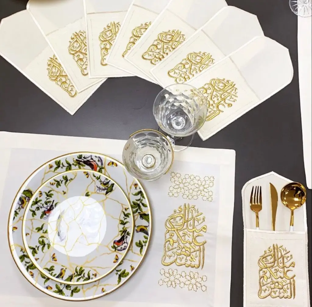 6 Persons %100 Linen Fabric Arabic Placemat Ramadan Collection table cloth dining table set kitchen runner set table accessories
6 Persons %100 Linen Fabric Arabic Placemat Ramadan Collection table cloth dining table set kitchen runner set table accessories