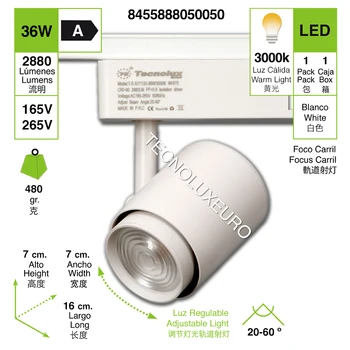 Foco de carril LED, pueden ajustar el ángulo de luz,color blanco 36W 3000K luz amarilla
Foco de carril LED, pueden ajustar el ángulo de luz,color blanco 36W 3000K luz amarilla