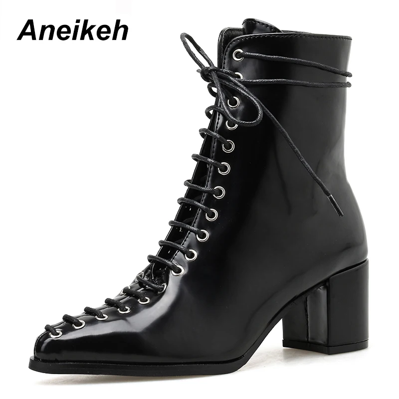 Aneikeh 2020 Spring Autumn Patent Leather Boots Women Point Toe Fashion Cross-tied Lace-Up Ladies Chelsea Boots High Heel Shoes
Aneikeh 2020 Spring Autumn Patent Leather Boots Women Point Toe Fashion Cross-tied Lace-Up Ladies Chelsea Boots High Heel Shoes