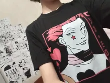 Hunter X Hunter-Camiseta de algodón con cuello redondo para hombre, camiseta de manga corta Hisoka Morow, camiseta de Anime HxH, Harajuku