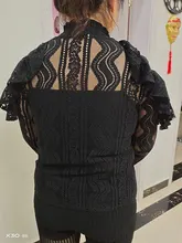 Blusa holgada con manga tres cuartos para verano, camisa elegante con encaje y volantes para mujer, 2020