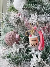 Llaveros de perla artesanal a la moda para hombre y mujer, llaveros colgantes de aleación, taza de café o té