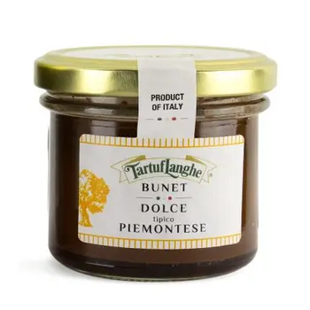 Bunet sweet typical Piedmont cocoa-based milk and eggs and macaroons-100g
Bunet sweet typical Piedmont cocoa-based milk and eggs and macaroons-100g