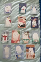 Juego de 28 hojas de cartas de Ghost Lomo intercambiables, Mini mensaje postal de dibujos animados, regalos de navidad