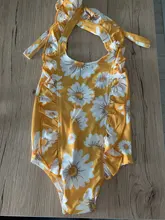 Bañador con estampado de margaritas para niña, traje de baño de una pieza con estampado de dibujos animados, para playa de niña, con volantes