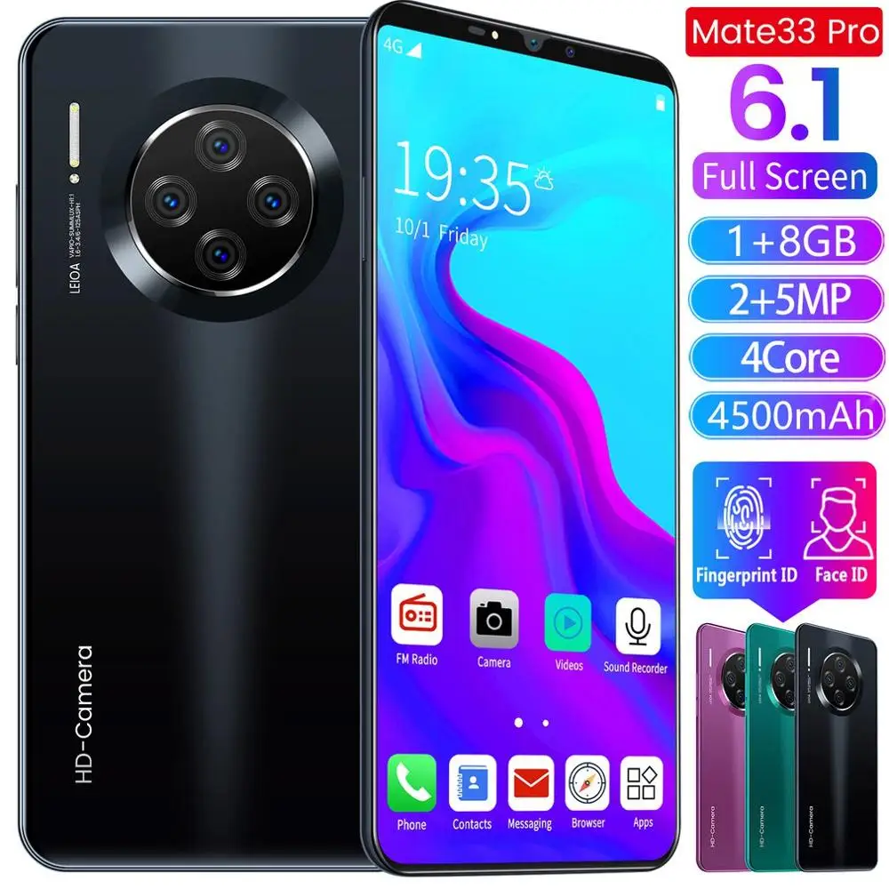 Mate33 Pro 6.1" Smartphone Android OS 9.1 3G 4G 1+8G 10 Cores Bluetooth Phone GPS Face Recognition Hd Display Camera Mobilephone
Mate33 Pro 6.1" Smartphone Android OS 9.1 3G 4G 1+8G 10 Cores Bluetooth Phone GPS Face Recognition Hd Display Camera Mobilephone