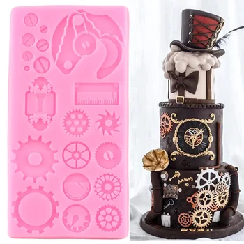 

Silicone Steampunk Gear Molds Baby Birthday Cake Decorating Tools Cupcake Topper Fondant Mold Candy Chocolate Gumpaste Moulds