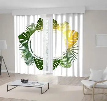 

Curtain Palm Leaves Circle Frame Sunny Exotic Seaside Summer Days Floral Modern Artwork Yellow Green White