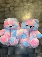 Zapatillas lindas de piel sintética antideslizantes para mujer, zapatos cálidos de invierno, con dibujos animados de oso de peluche, para el hogar