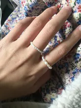 Momiji-Anillo de perlas ovaladas para mujer, elástico ajustable, cuentas de perlas con acero inoxidable, regalos de joyería