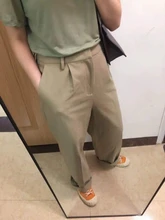 Pantalones lisos y sueltos para mujer, pantalón de cintura alta con bolsillos, informales, a la moda, para primavera y verano, 2021