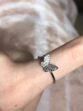 ANENJERY-anillo mariposa abertura para mujer, de Plata de Ley 925, Simple Flash, CZ, personalidad, viento fresco, regalo de San Valentín, S-R346