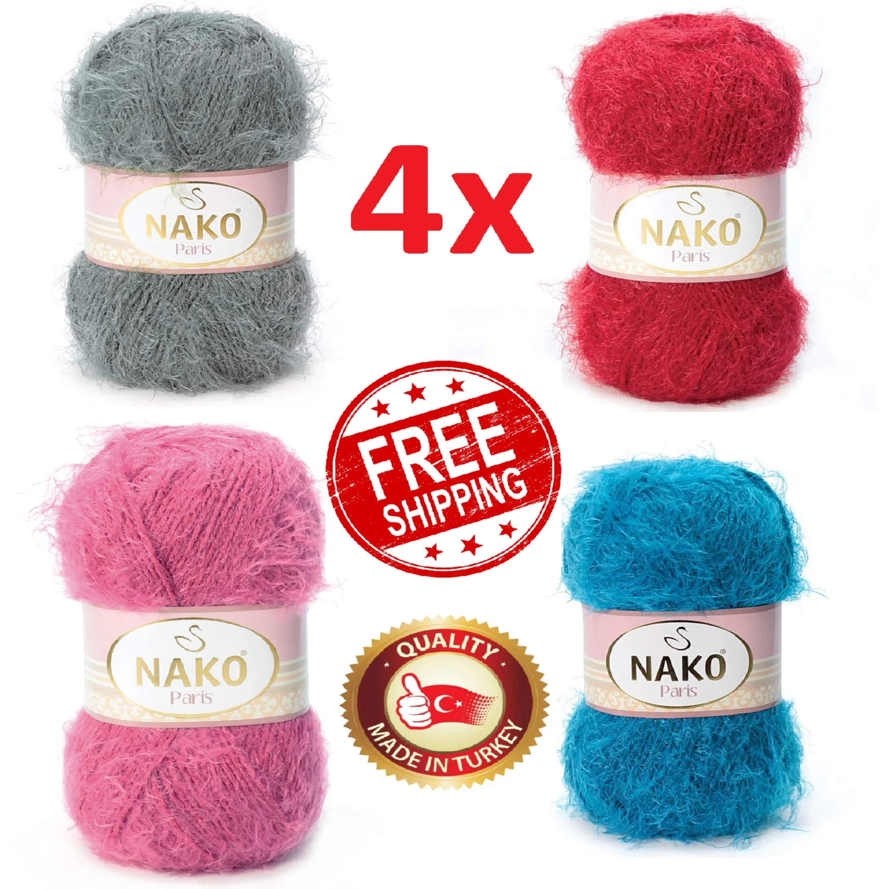 

NAKO Paris Yarn 4 Pieces Free Shipping Hand Knitting Crochet Soft Plush Mink Merino Cashmere Thread Feather Fur Dyed Scarf Shawl