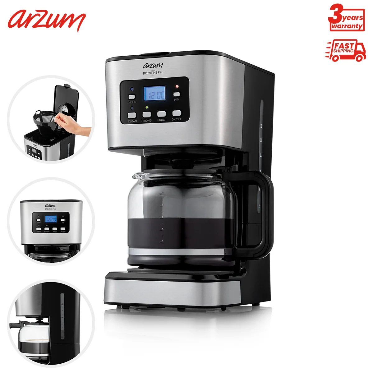 ARZUM Brewtime Pro Filter Coffee Machine Apply to Ground&Beans Home Appliances Dripping Coffee Maker With Digital Display&Keep Warm Coffe Machine With Anti-Drip Aroma Timing Setting
ARZUM Brewtime Pro Filter Coffee Machine Apply to Ground&Beans Home Appliances Dripping Coffee Maker With Digital Display&Keep Warm Coffe Machine With Anti-Drip Aroma Timing Setting