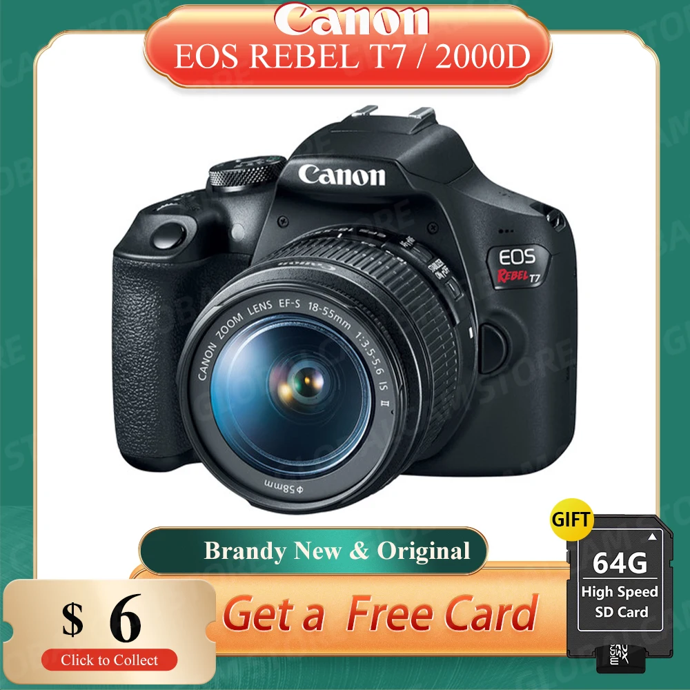 Canon EOS Rebel T7 DSLR Camera с 18-55 мм объективом 2000D Kit Original & New | Электроника