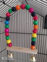 Wooden Parrot Swing Toy Bird Cage Accessories Bird Stand Rack Hanging Perch For Bird Parrot Swing Toy with Colorful Beads Bells