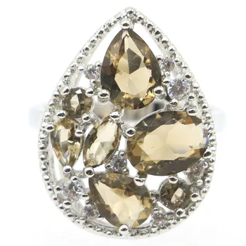 23x17mm Beautifl Created Smokey Topaz White CZ Gift For Woman's Jewelry Silver Rings 
23x17mm Beautifl Created Smokey Topaz White CZ Gift For Woman's Jewelry Silver Rings