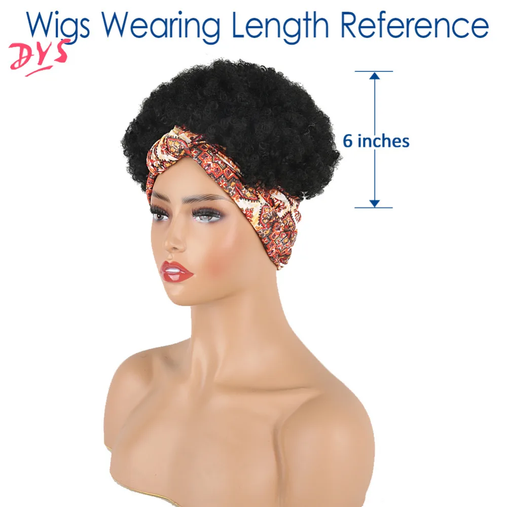 5Deyngs Turban Wrap-wig 2 in 1 Afro Puff Hairband Bun Drawstring Headwrap Synthetic Short Kinky Curly Headband Updo Wig for African American Women
