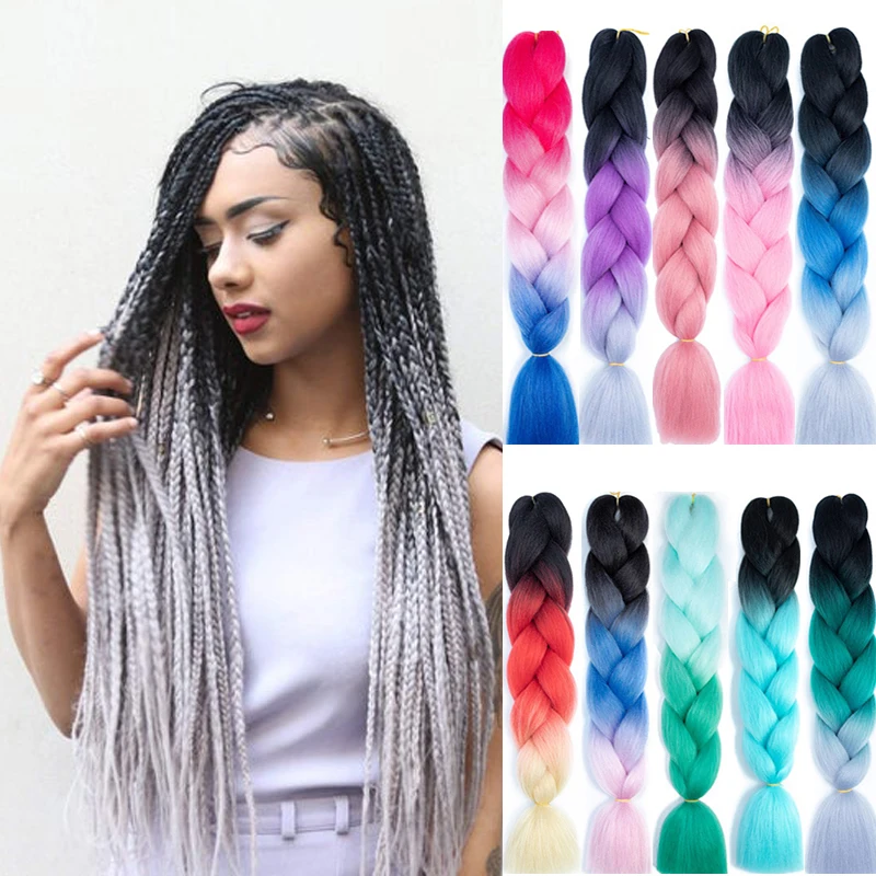 

24inch Jumbo Braids Long Strands Ombre Crochet Braid Synthetic Braiding Hair Extensions for Woman Blonde Pink Kanekalon