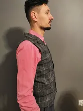Nuevo Mens chaleco Casual de los hombres de negocios traje chalecos de hombre de celosía Chaleco de moda para hombre traje sin mangas chaleco inteligente Casual gris azul
