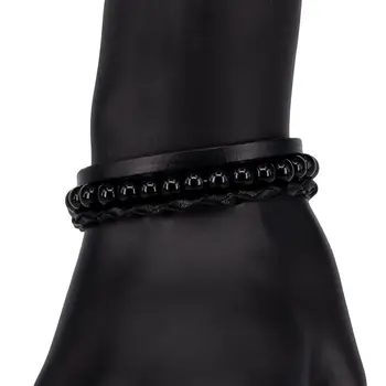 Leather bracelet (genuine leather, magnetic lock, black) 55438 
Leather bracelet (genuine leather, magnetic lock, black) 55438