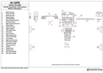 Interior trim for Infiniti I30, 2002-2002. Set L876.
Interior trim for Infiniti I30, 2002-2002. Set L876.