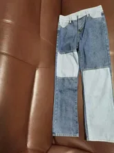 Primavera de las mujeres Patchwork Jeans Casual Denim de cintura alta Pantalones ancho Vintage pierna recta mamá pantalones vaqueros