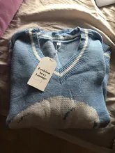 Rapcopter-suéteres Y2K para mujer, suéteres de calaveras con cuello de pico, Tops tejidos informales holgados, ropa de calle, Tops Retro, azul, otoño 2020