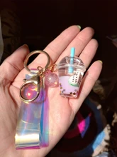 Llavero con forma de taza para niña, colgante de llavero para todo tipo de frutas, jugos, bebidas, Coche