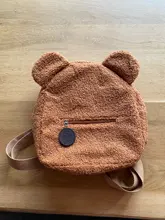 Mochila portátil para la compra de viaje para niños, morral informal de lana de cordero para otoño e invierno, mochila de hombro en forma de oso