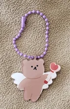 Llaveros de dibujos animados de cereza, Ángel y oso, funda de Metal para auriculares, colgante para chicas, mochila para estudiantes, baratijas de dibujos animados, joyería Kawaii