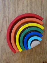 Bloques de construcción de arcoíris Montessori para niños, juguete educativo de madera de siete colores, arquería de arcoíris para chico