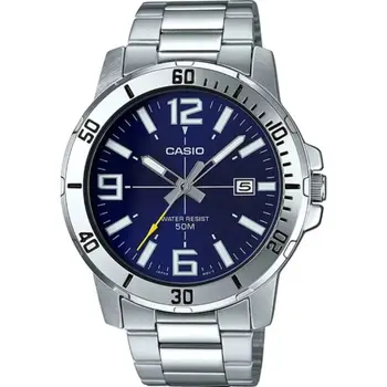 

Casio Watch Men's Stainless Steel Quartz Silver Blue Dial Casual Analog Sports Luxury Watch Enticer MTP-VD01D-2BV Round Crystal