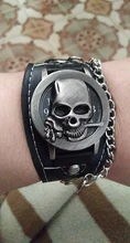 Reloj de pulsera de cuarzo con correa de cuero para hombre, cronógrafo Steampunk con tapa de Calavera, con cadena, 2019