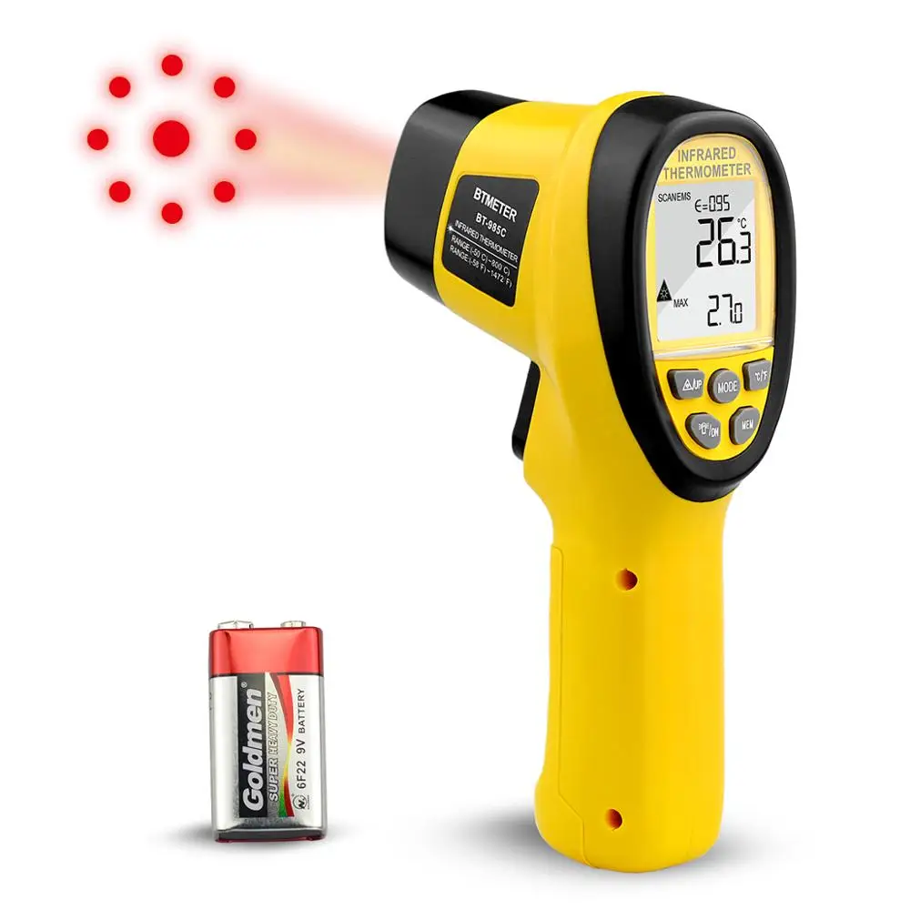 BTMETER BT-985C Infrared Thermometer Gun Non Contact 16:1 IR Laser Temperature Gun Digital Instant Read for Kitchen
BTMETER BT-985C Infrared Thermometer Gun Non Contact 16:1 IR Laser Temperature Gun Digital Instant Read for Kitchen