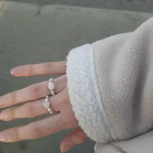 Anillo de perlas de imitación para mujer, sortija elástica de resina con cuentas azules y blancas, flor y corazón, anillo ajustable redondo para mujer, joyería Floral