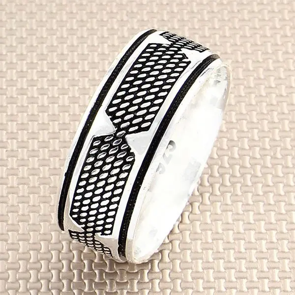 Men Silver Bands Ring With Geometric Motif Wedding Ring Engagement Silver Spinner Ring Made in Turkey Solid 925 Sterling Silver 
Men Silver Bands Ring With Geometric Motif Wedding Ring Engagement Silver Spinner Ring Made in Turkey Solid 925 Sterling Silver
