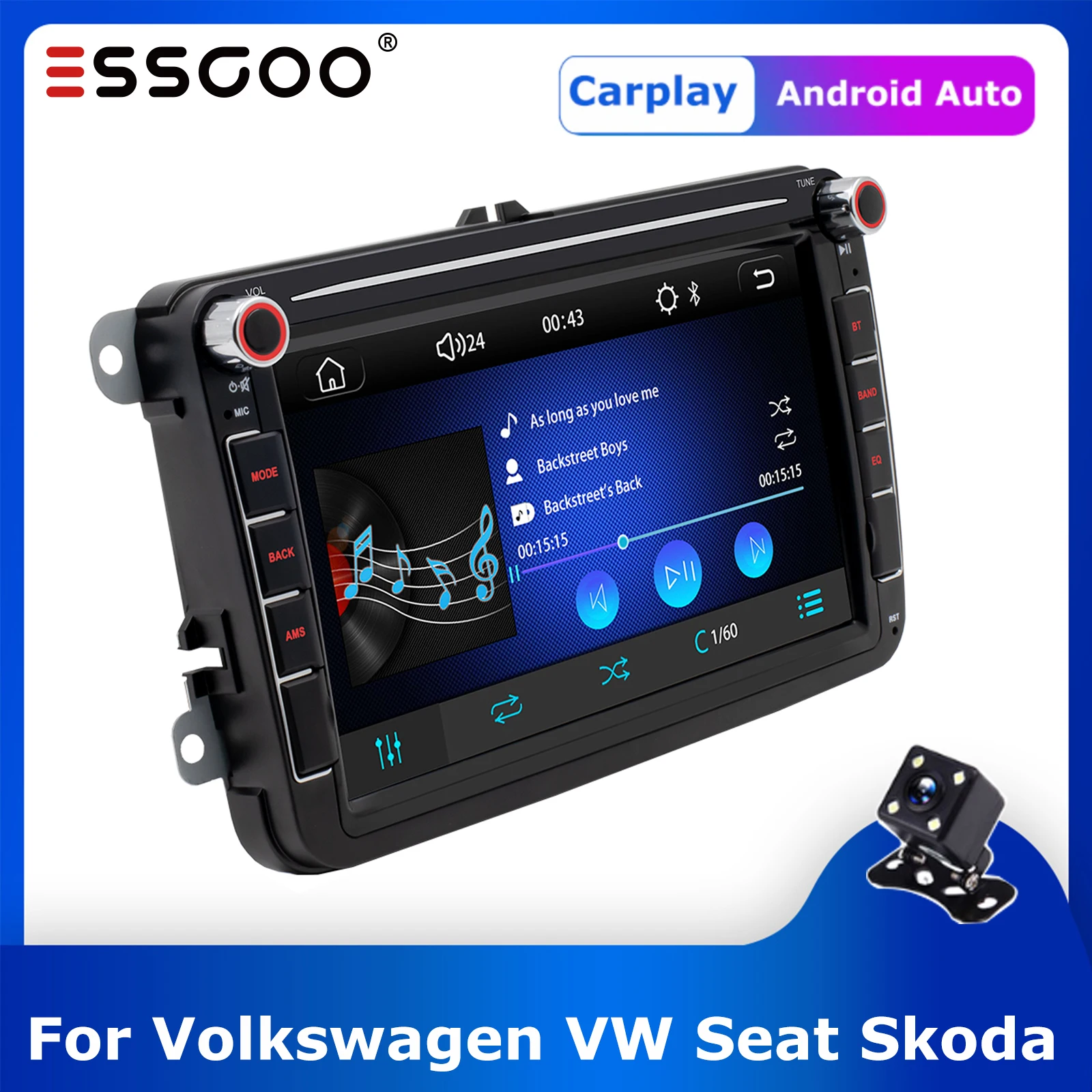 Фото Автомагнитола ESSGOO 2 Din для Volkswagen VW Seat Skoda Passat POLO мультимедийный плеер авторадио FM AM
