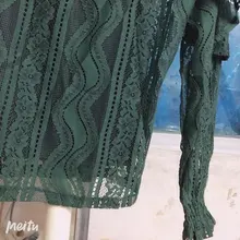 Blusa holgada con manga tres cuartos para verano, camisa elegante con encaje y volantes para mujer, 2020