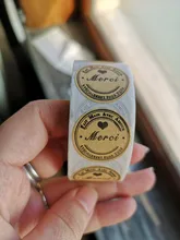 500 Uds Kraft Merci francés Etiquetas de Gracias pegatinas hecho a mano paquete sobre sello etiqueta Scrapbooking adhesivo de papelería regalo