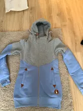 Hoodied Sweatshirt Jackets Womens Ladies Spring Patchwork Long-Style Casual Buttocks