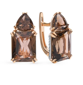 Gold earrings with раухтопазами and cubic zirconia sunlight sample 585 
Gold earrings with раухтопазами and cubic zirconia sunlight sample 585