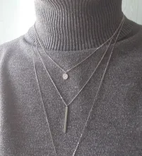 Collar de doble capa de Plata de Ley 925, redondo brillante, circón completo, collares con colgantes largos, regalo para niña, accesorios finos NK062