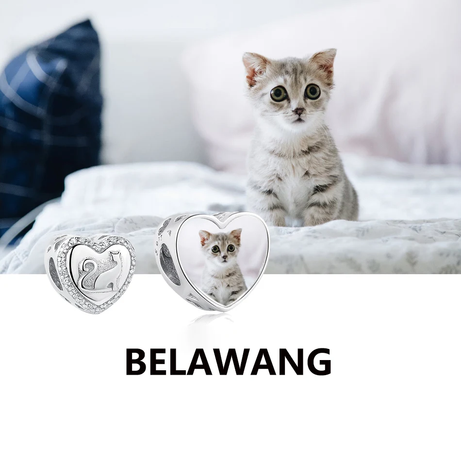 BELAWANG Personalized Cute Cat Heart Bead 925 Sterling Silver Custom Photo Charms Fit Original Bracelet Women DIY Jewelry Making
BELAWANG Personalized Cute Cat Heart Bead 925 Sterling Silver Custom Photo Charms Fit Original Bracelet Women DIY Jewelry Making